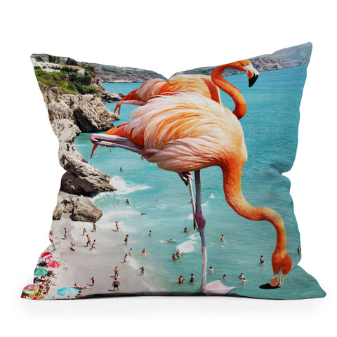 83 Oranges Flamingos on the Beach Wildlife Outdoor Throw Pillow