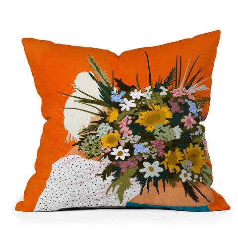 83 Oranges Happiness Is To Hold Flowers Outdoor Throw Pillow