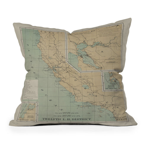 Adam Shaw California Lighthouse Map Outdoor Throw Pillow