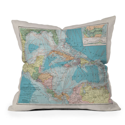 Adam Shaw Caribbean Sea Map 1913 Outdoor Throw Pillow