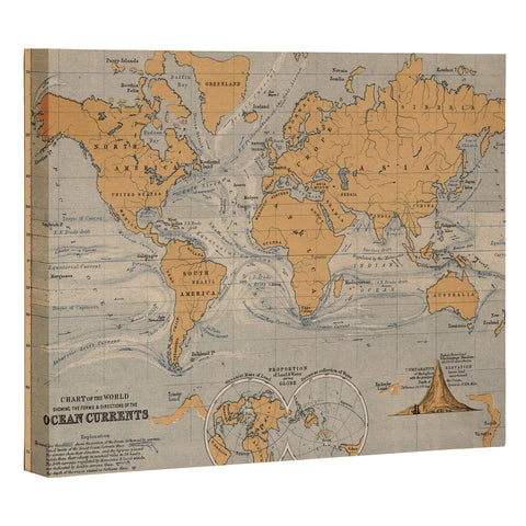 Adam Shaw World Map with Ocean Currents Art Canvas