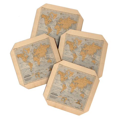 Adam Shaw World Map with Ocean Currents Coaster Set