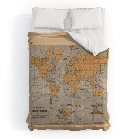 Adam Shaw World Map with Ocean Currents Comforter