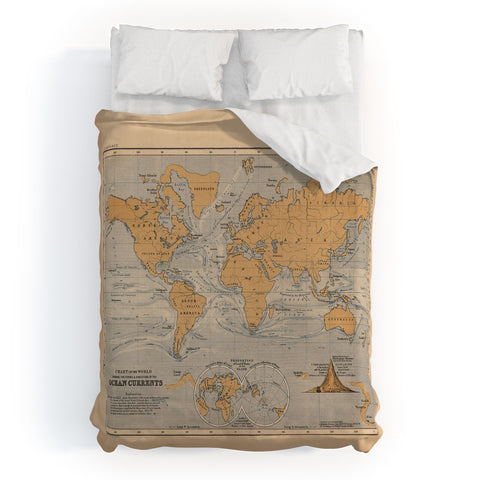Adam Shaw World Map with Ocean Currents Duvet Cover