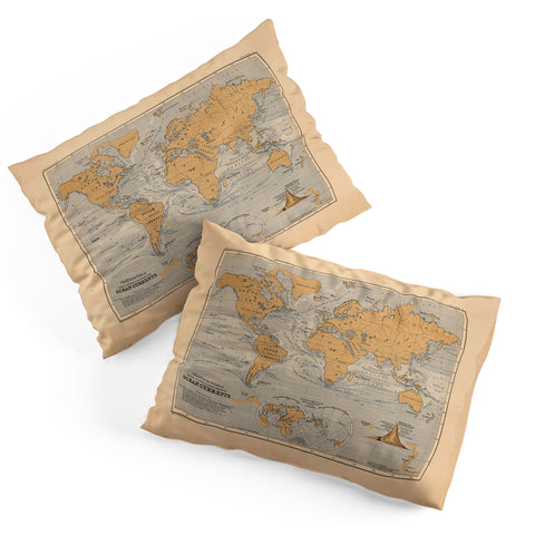 Adam Shaw World Map with Ocean Currents Pillow Shams