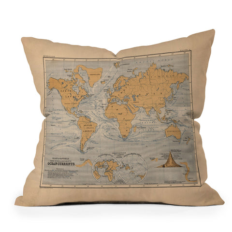 Adam Shaw World Map with Ocean Currents Outdoor Throw Pillow