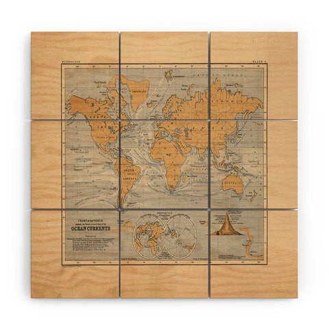 Adam Shaw World Map with Ocean Currents Wood Wall Mural