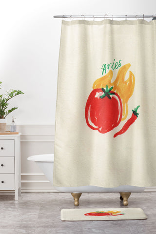adrianne aries tomato Shower Curtain And Mat