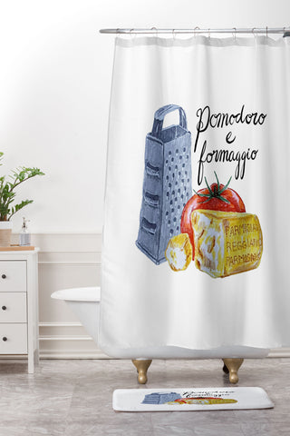 adrianne Pomodoro e Formaggio Shower Curtain And Mat