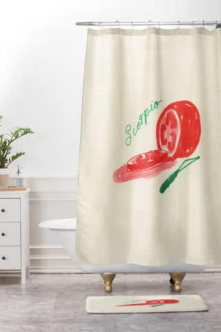 adrianne scorpio tomato Shower Curtain And Mat