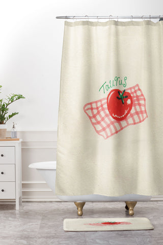 adrianne taurus tomato Shower Curtain And Mat