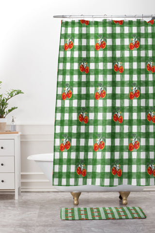 adrianne Tomato Gingham Shower Curtain And Mat