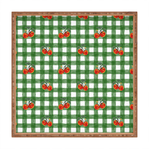adrianne Tomato Gingham Square Tray