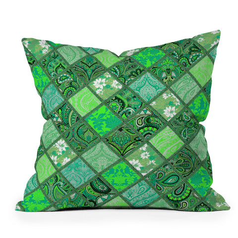 Aimee St Hill Patchwork Paisley Green Outdoor Throw Pillow