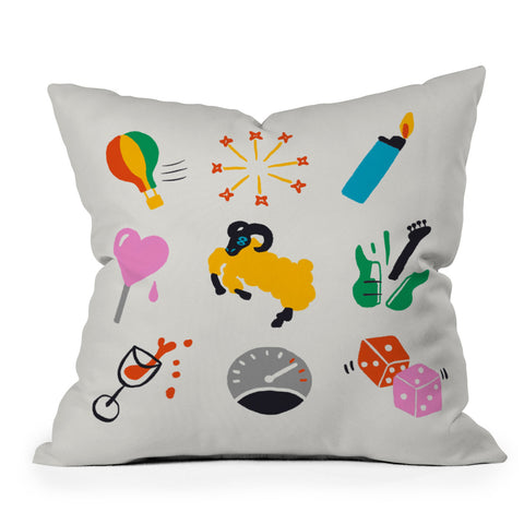 Aley Wild Aries Emoji Outdoor Throw Pillow