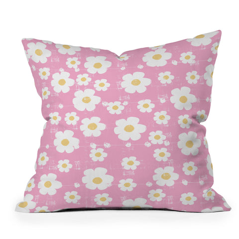 Ali Benyon Pink Daisy Outdoor Throw Pillow