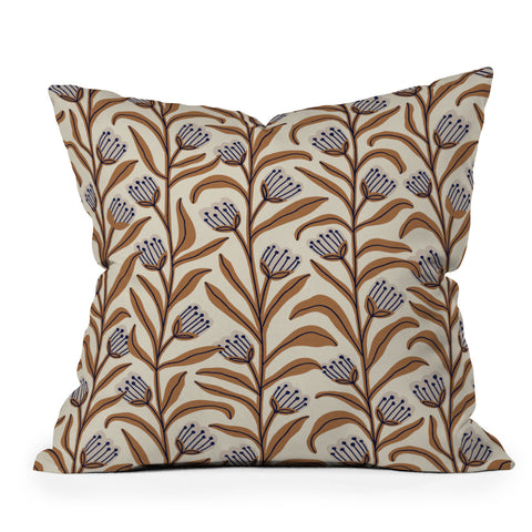 Alisa Galitsyna Bellflower Pattern Brown Ivory Outdoor Throw Pillow