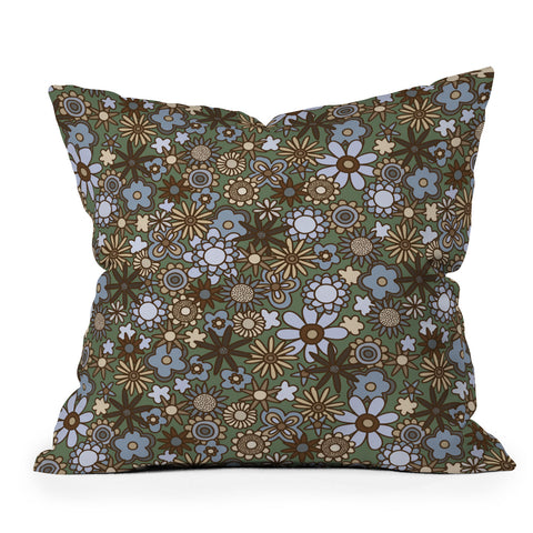 Alisa Galitsyna Blue and Brown Retro Bloom Outdoor Throw Pillow
