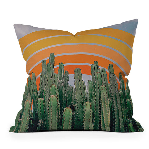 Alisa Galitsyna Cactus and Rainbow Outdoor Throw Pillow