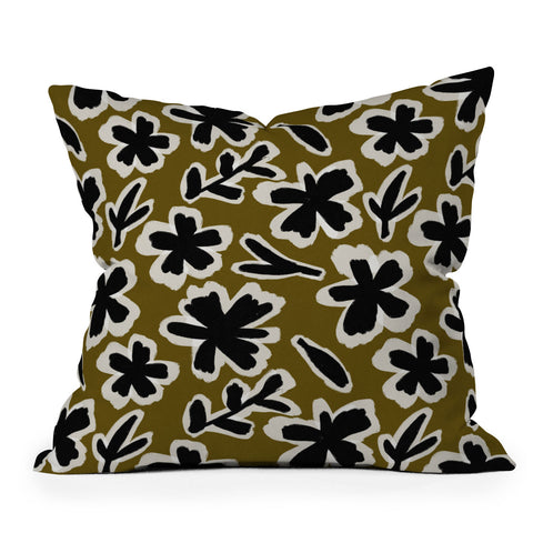 Alisa Galitsyna Florals on Olive Background Outdoor Throw Pillow