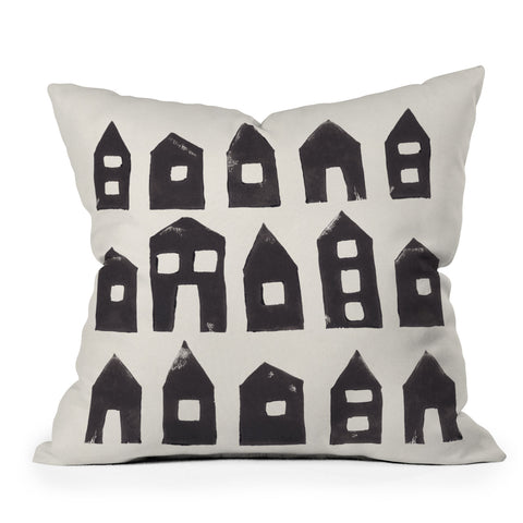 Alisa Galitsyna Tiny Houses 1 Handprinted Line Outdoor Throw Pillow