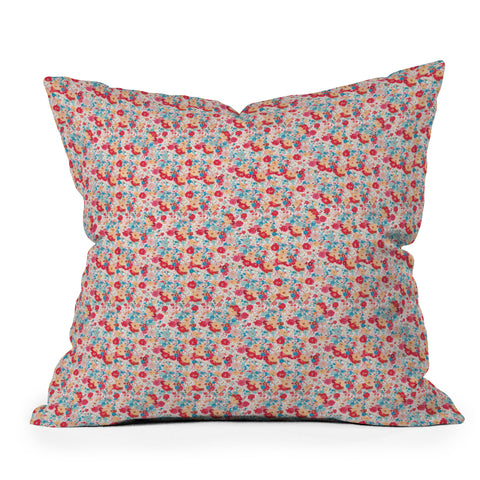 alison janssen Charming Red Blue Floral Throw Pillow