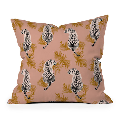 alison janssen Paisley Tiger soft pink gold Outdoor Throw Pillow