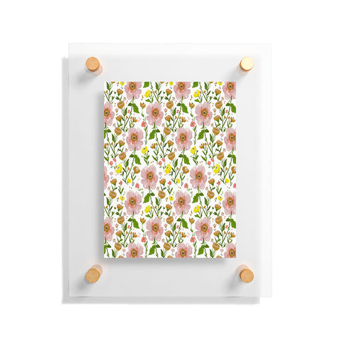 alison janssen Summer Floral pink yellow Floating Acrylic Print