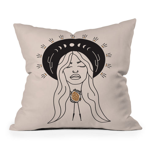 Allie Falcon Desert Angel in Black Cream Outdoor Throw Pillow