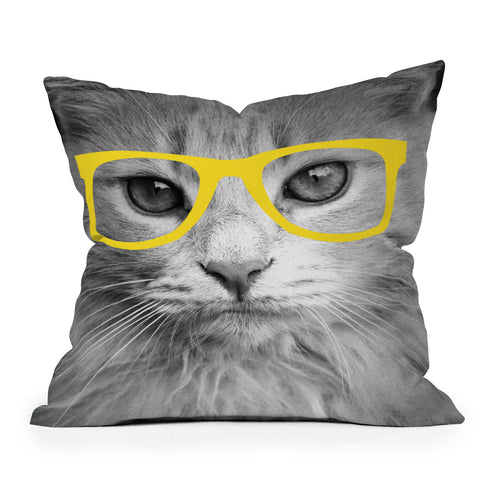 Allyson Johnson Hippest Cat Yellow Outdoor Throw Pillow