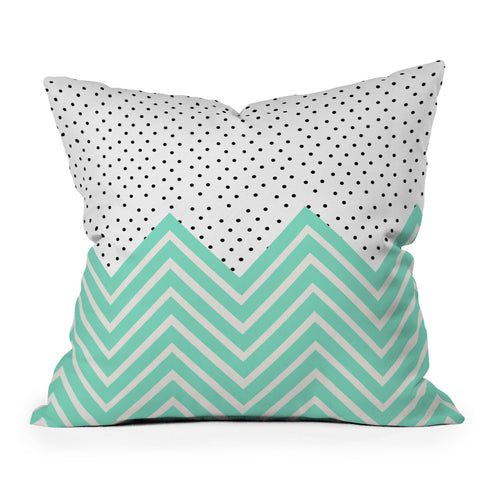 Allyson Johnson Minty Chevron And Dots Outdoor Throw Pillow