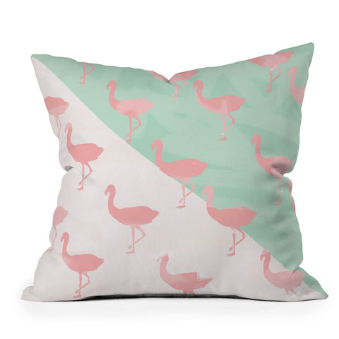 Allyson Johnson Palm Spring Flamingos Outdoor Throw Pillow