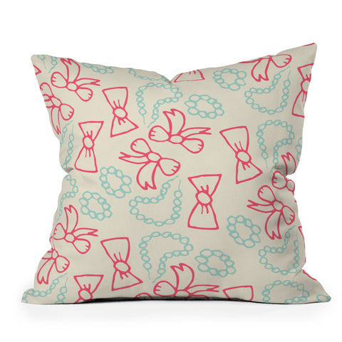 Allyson Johnson Pearls And Bows Outdoor Throw Pillow