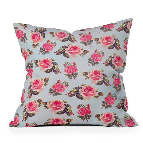 Allyson Johnson Pink Roses Outdoor Throw Pillow