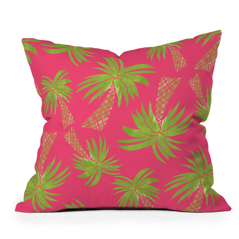 Allyson Johnson Summer Palm Trees Pink Outdoor Throw Pillow