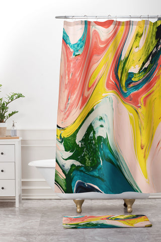 Alyssa Hamilton Art Revival A colorful retro painting Shower Curtain And Mat