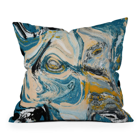 Alyssa Hamilton Art Tide Pool blue yellow and peach Outdoor Throw Pillow