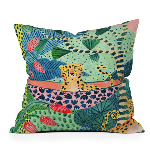 Ambers Textiles Jungle Leopard Family Outdoor Throw Pillow
