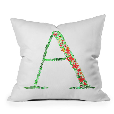Amy Sia Floral Monogram Letter A Outdoor Throw Pillow