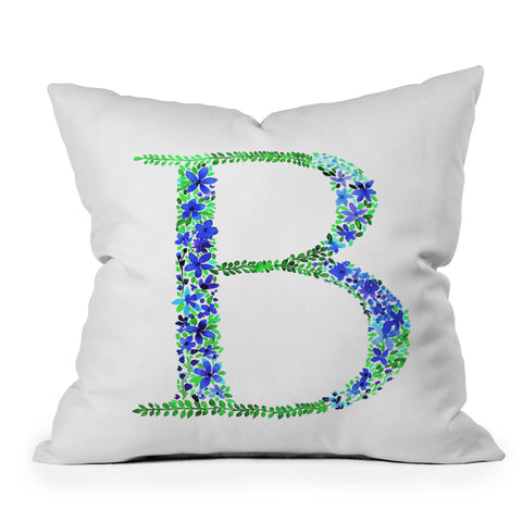 Amy Sia Floral Monogram Letter B Outdoor Throw Pillow