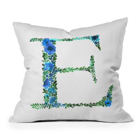 Amy Sia Floral Monogram Letter E Outdoor Throw Pillow