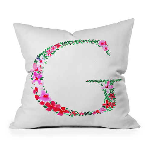 Amy Sia Floral Monogram Letter G Outdoor Throw Pillow