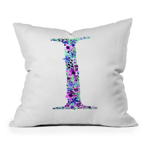 Amy Sia Floral Monogram Letter I Outdoor Throw Pillow
