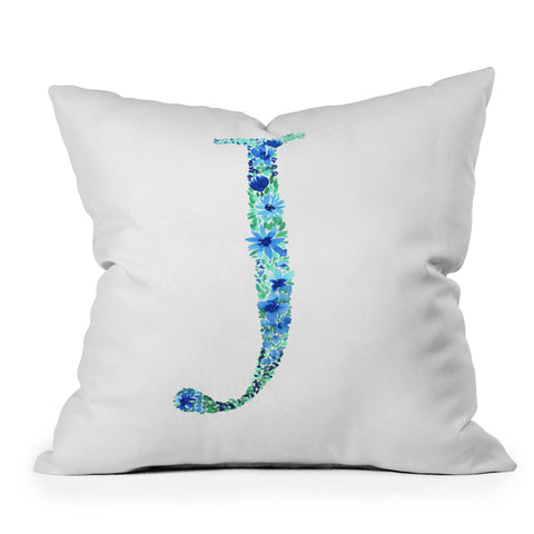 Amy Sia Floral Monogram Letter J Outdoor Throw Pillow