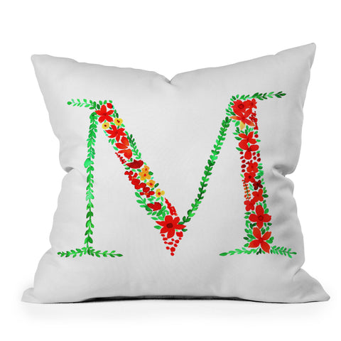 Amy Sia Floral Monogram Letter M Outdoor Throw Pillow