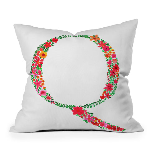 Amy Sia Floral Monogram Letter Q Outdoor Throw Pillow