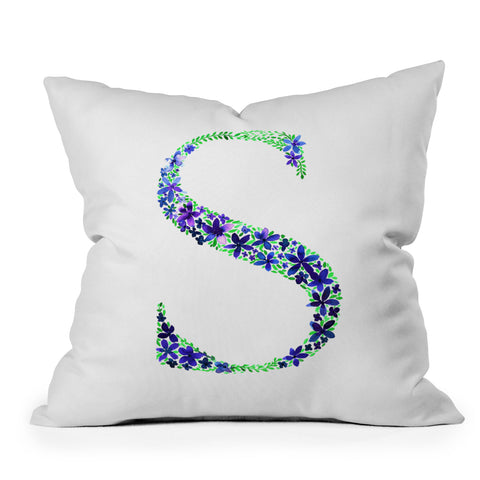 Amy Sia Floral Monogram Letter S Outdoor Throw Pillow