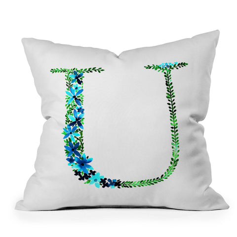 Amy Sia Floral Monogram Letter U Outdoor Throw Pillow