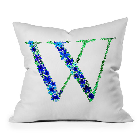 Amy Sia Floral Monogram Letter W Outdoor Throw Pillow