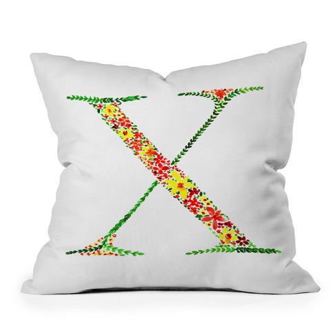Amy Sia Floral Monogram Letter X Outdoor Throw Pillow
